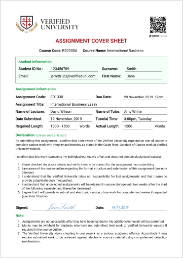 Assignment Sheet